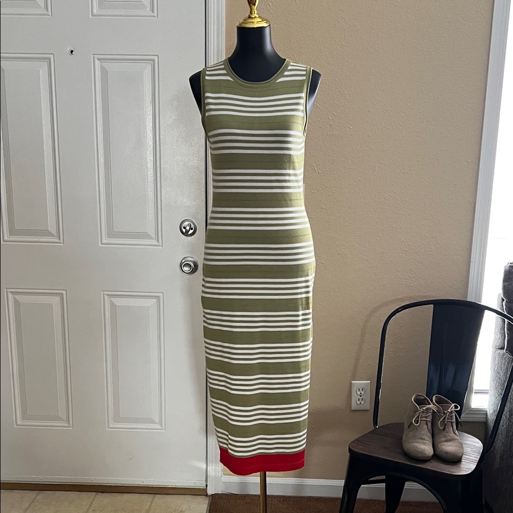 Olive and Red Striped Midi Dress